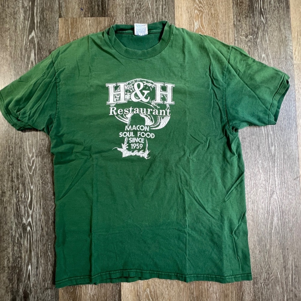 Hanes H&H Restaurant T-Shirt Adult XL Green Macon Soul Food Mama Louise Graphic